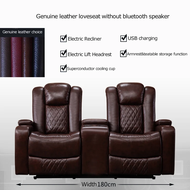 Luxury Genuine Leather Multifunctional Recliner Sofa Set with Cooling Cup Holder for Living Room