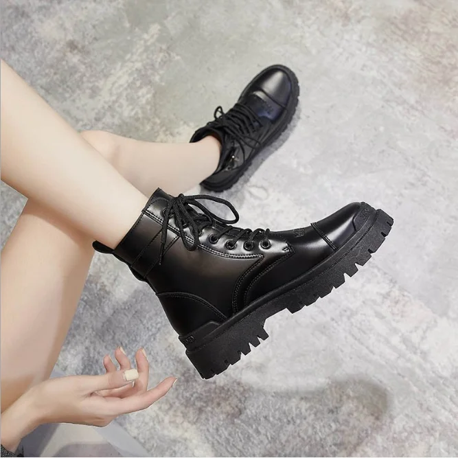 White Lace  Ankle Buckle Pu Flat Winter Women Snow Lady Fashion Casual Combat Boots