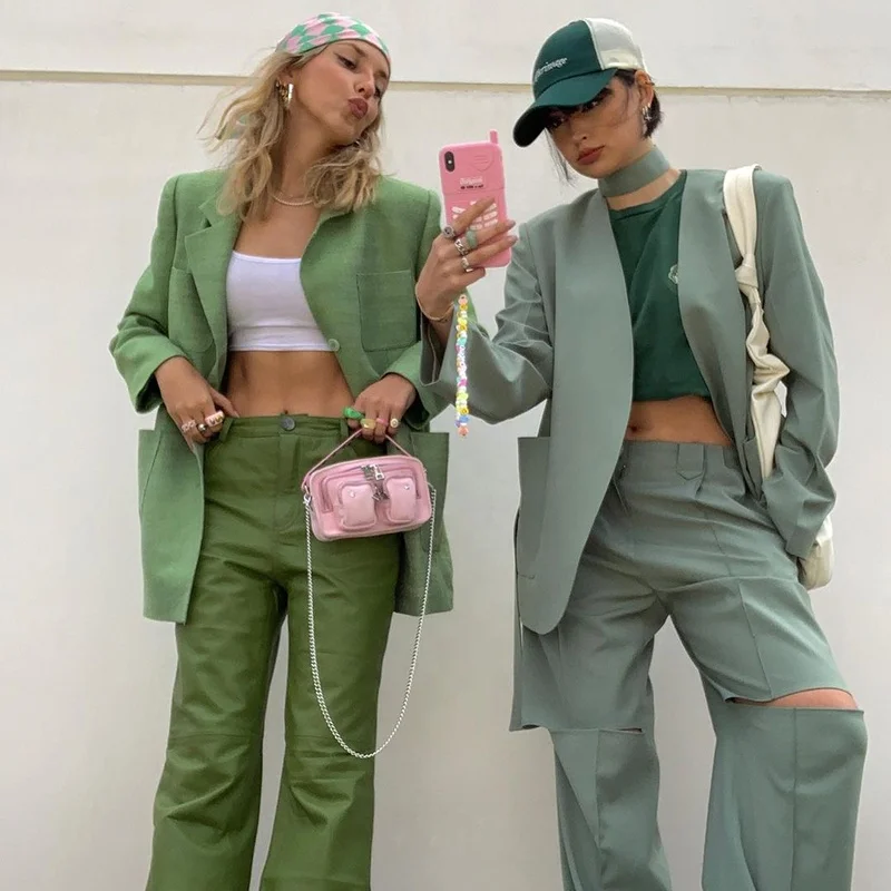 Women Long Sleeve Loose Blazer And Pants Office Suits Solid 2 Piece Suits for Women Casual Suits Set