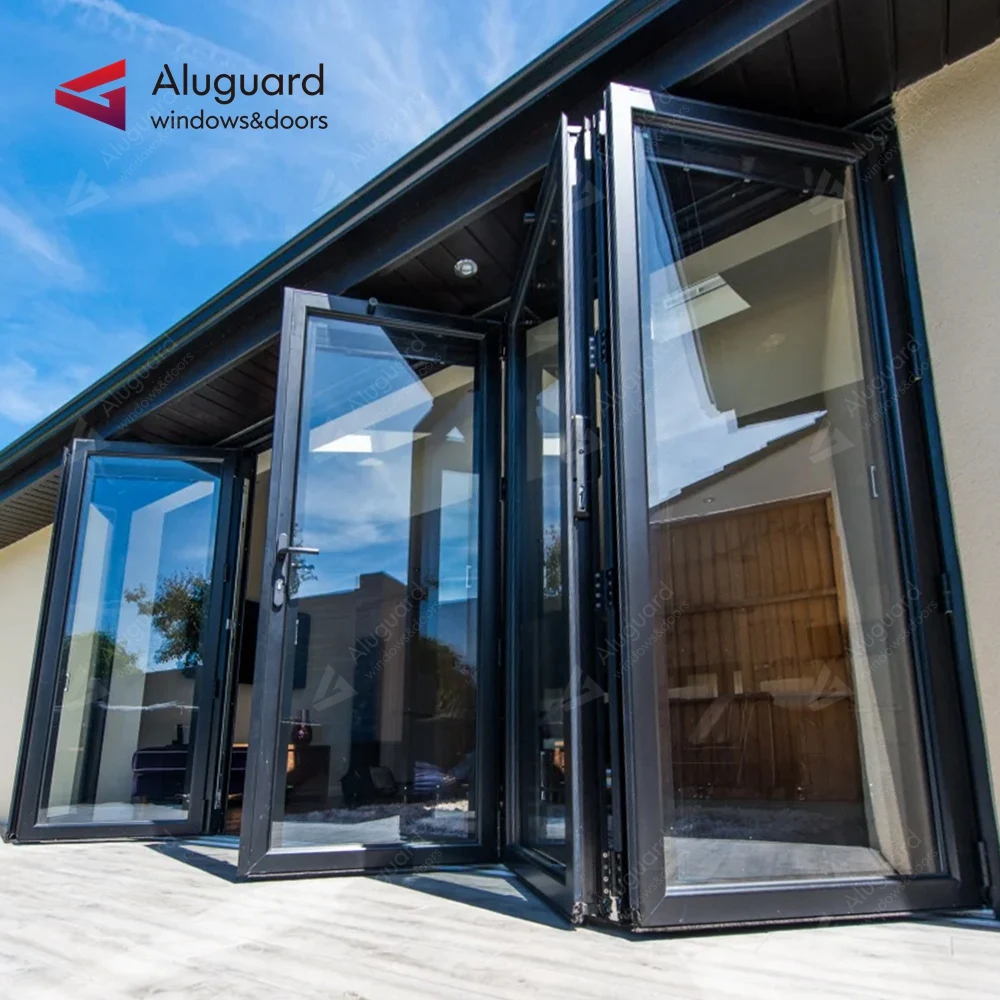 balcony aluminium sliding folding glass doors  bi fold aluminum profile bulletproof laminated glass bifold door folding patio