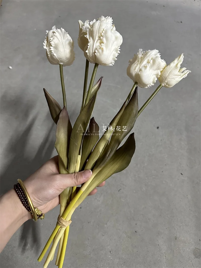 KEWEI-J623 Real Touch Latex Flowers Bouquet Artificial Tulip Flower Bunches White Real Touch Tulip Artificial Flower