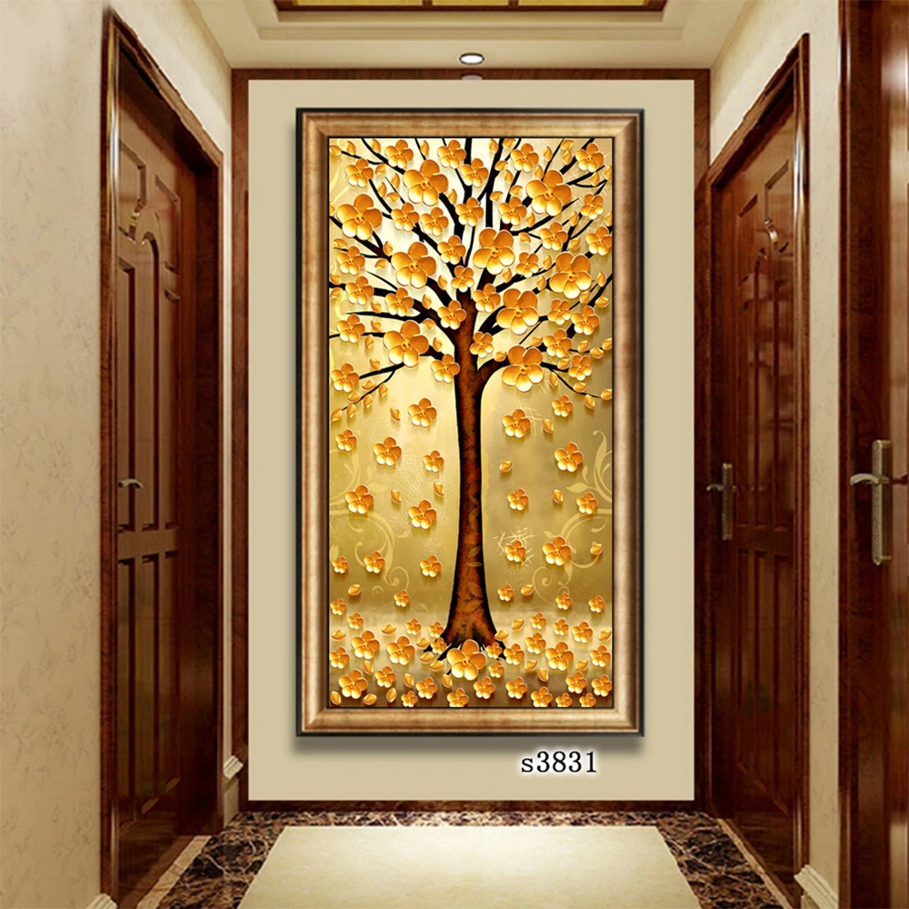 Hot selling decorative art work Money tree golden flower canvas print painting
