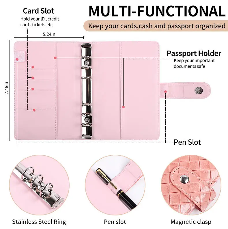 Leather Braid Book Cover Customized Logo A6 PU Leather 6 Ring Binder for Lady