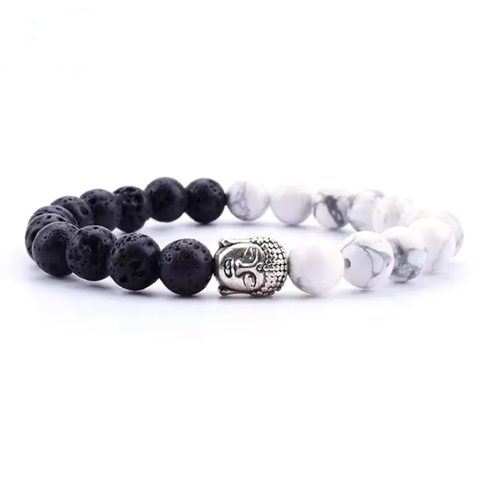 Натуральный лавовый камень/Howlite с головой Будды буддистские молитвенные