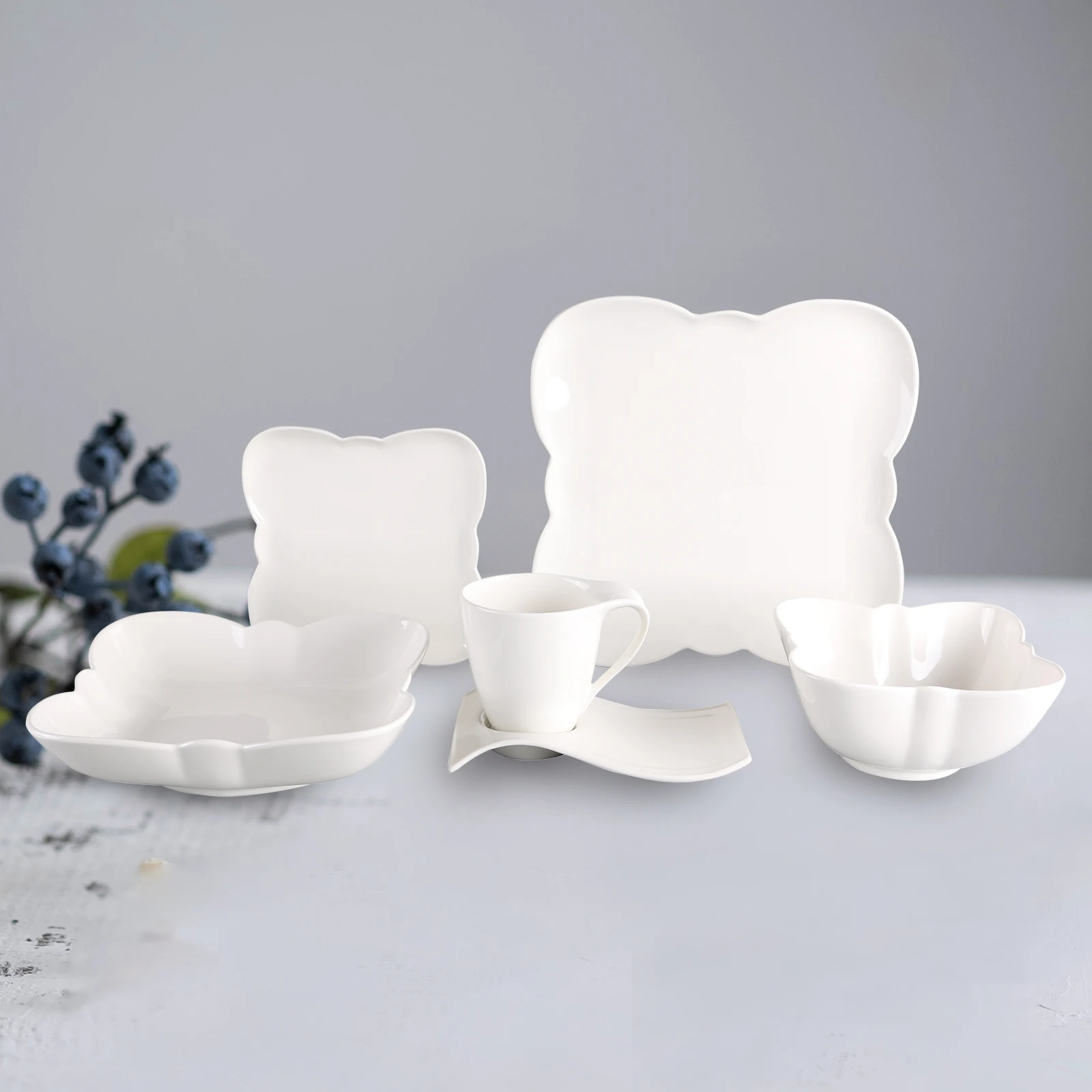 Элегантная белая керамическая посуда для ресторана Столовые сервизы миска и набор тарелок из керамики