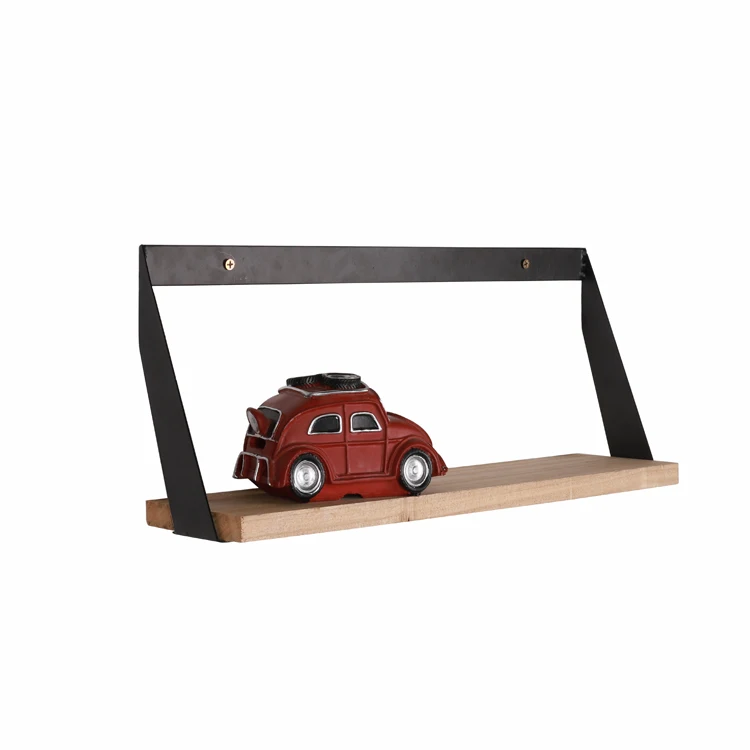 Floating Metal Wall Mounted Shelf With 1 Wood Rack For Living Room Size L