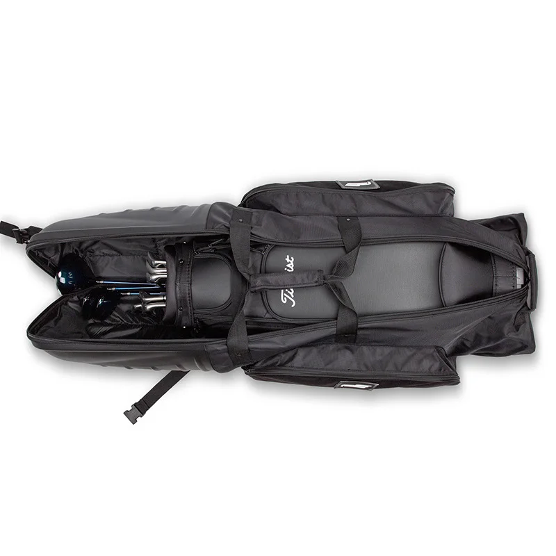 Low moq Black Plastic hard top golf trip bag Foldable waterproof canvas golf travel bags storage bag with wheel