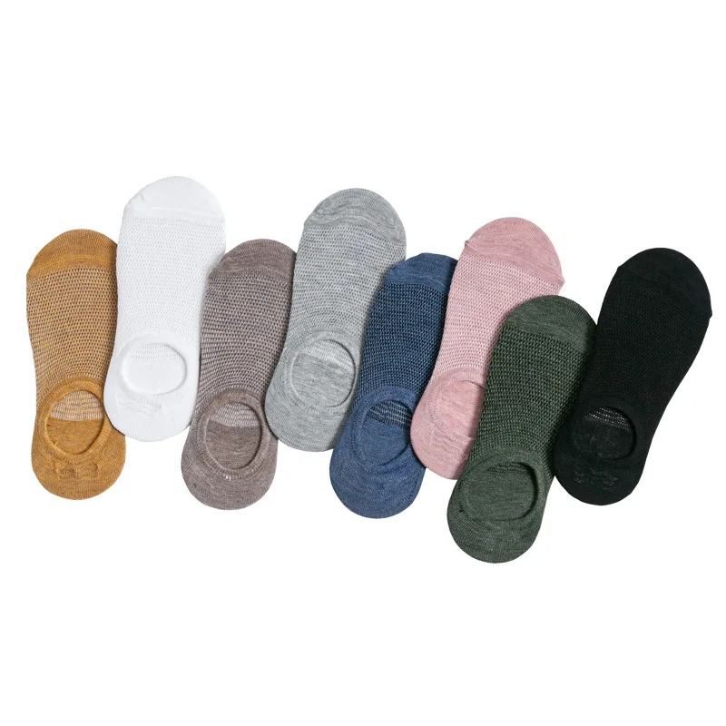 Wholesale solid color cotton footie no show non slip mesh summer invisible women socks
