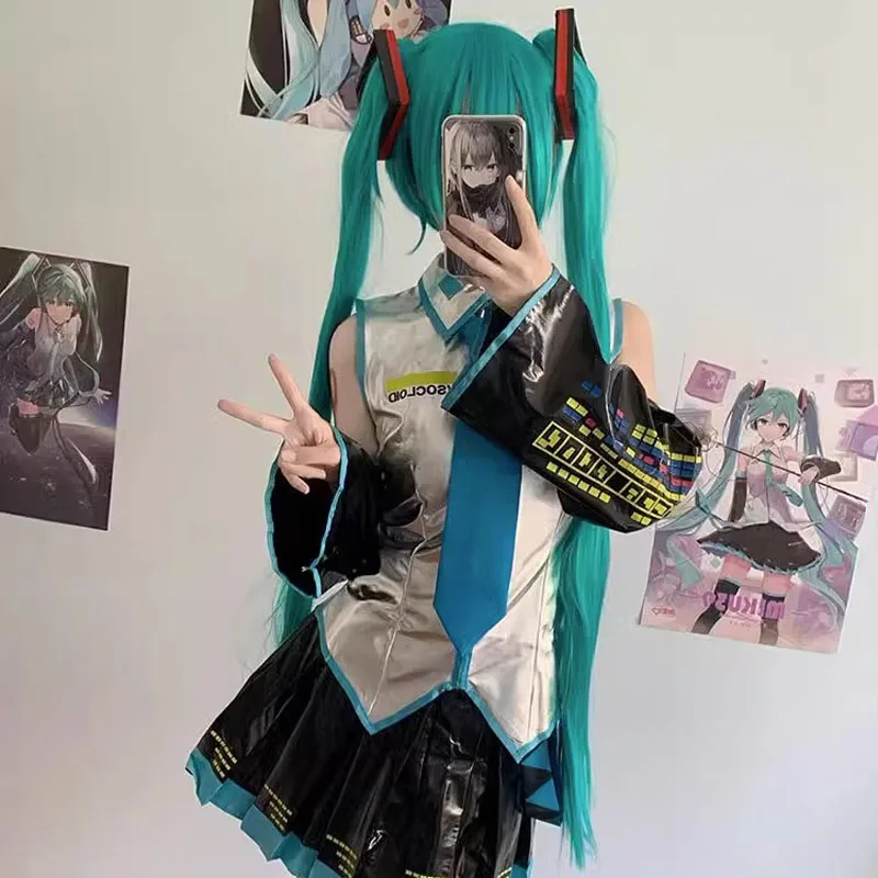 Аниме Vocaloid Косплей Miku женские наряды костюм для Хэллоуина Cos парик полный комплект одежды