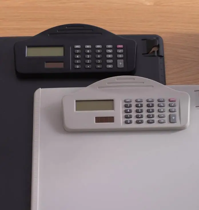 Plastic clipboard with calculator