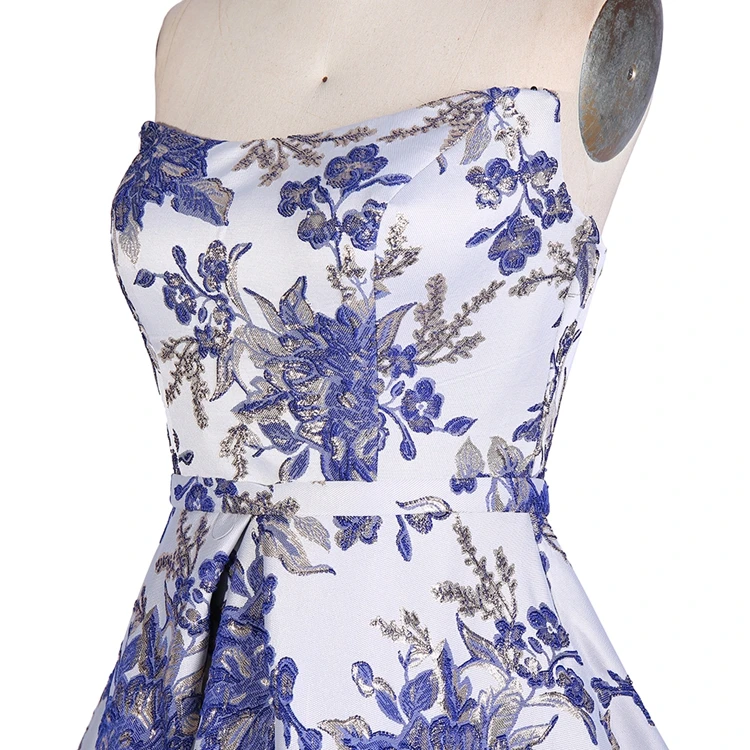 Elegant design flower pattern square neckline strapless embroidery prom dress