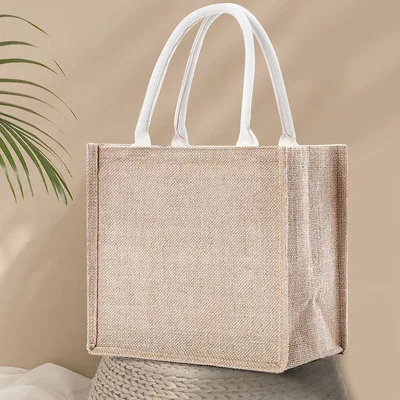 Natural PE coating lamination burlap custom logo color eco friendly grocery tote bags reusable jute shopping bag