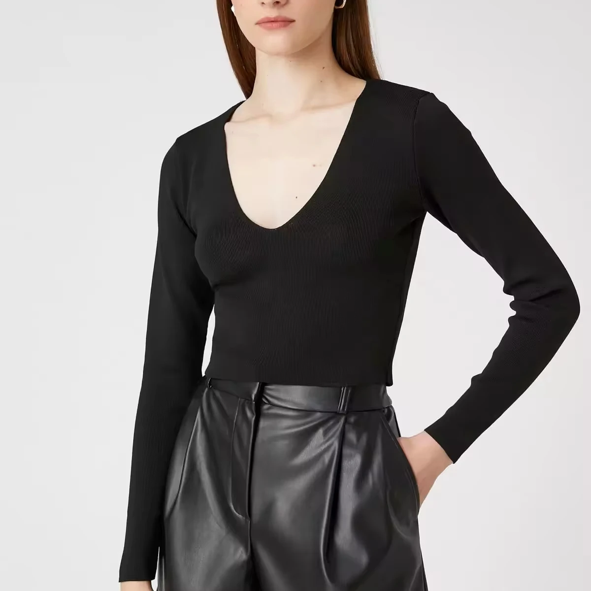 manufacturer provide custom Women Outdoors Cotton Classic v Neck Sweatshirt Ribbed Tummy Control Corset Loose Fit Pullover