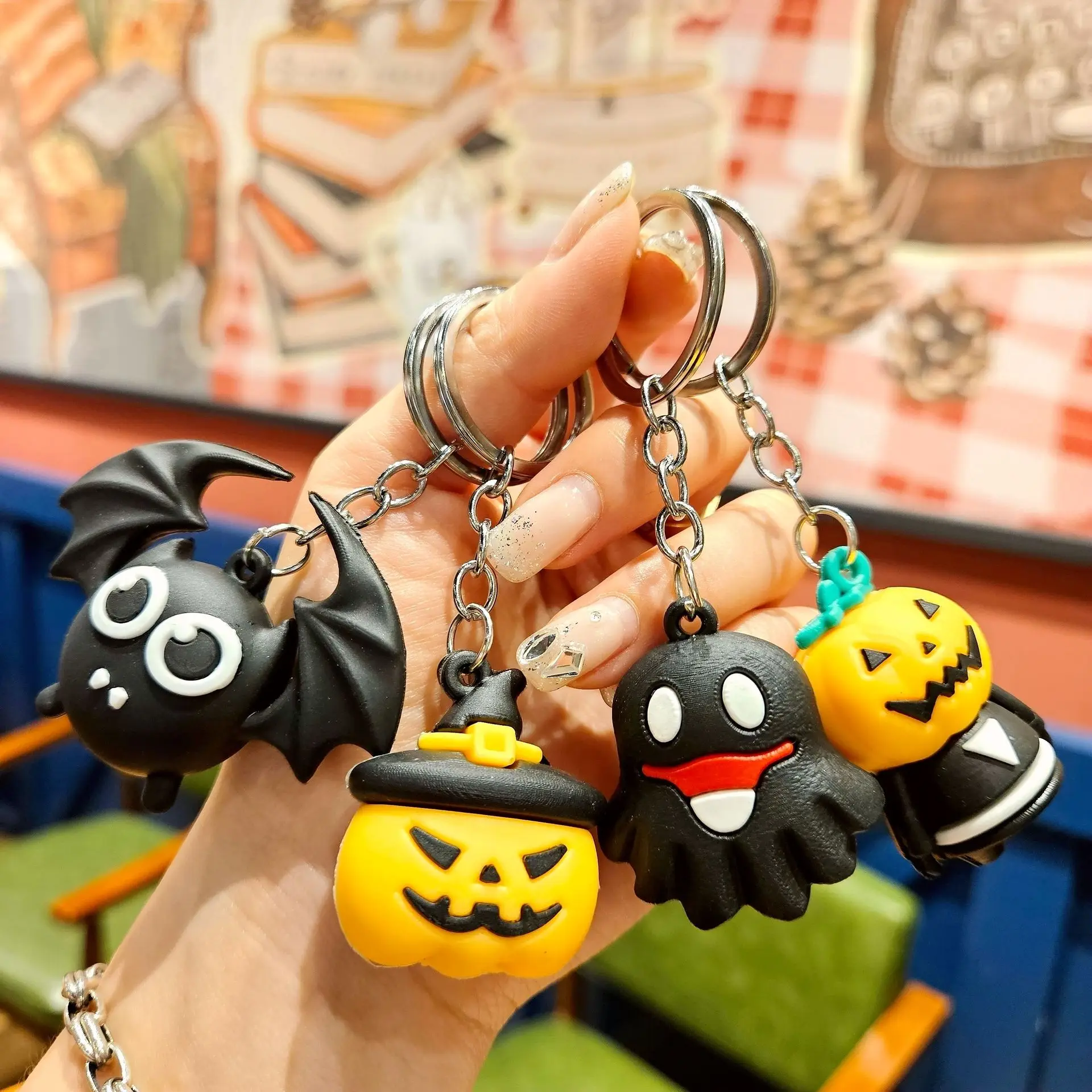 Spoof Halloween Key Chain Custom Rubber 3D Soft PVC Design Halloween Keychain Christmas Eve Nightmare Action Figure Key Chain