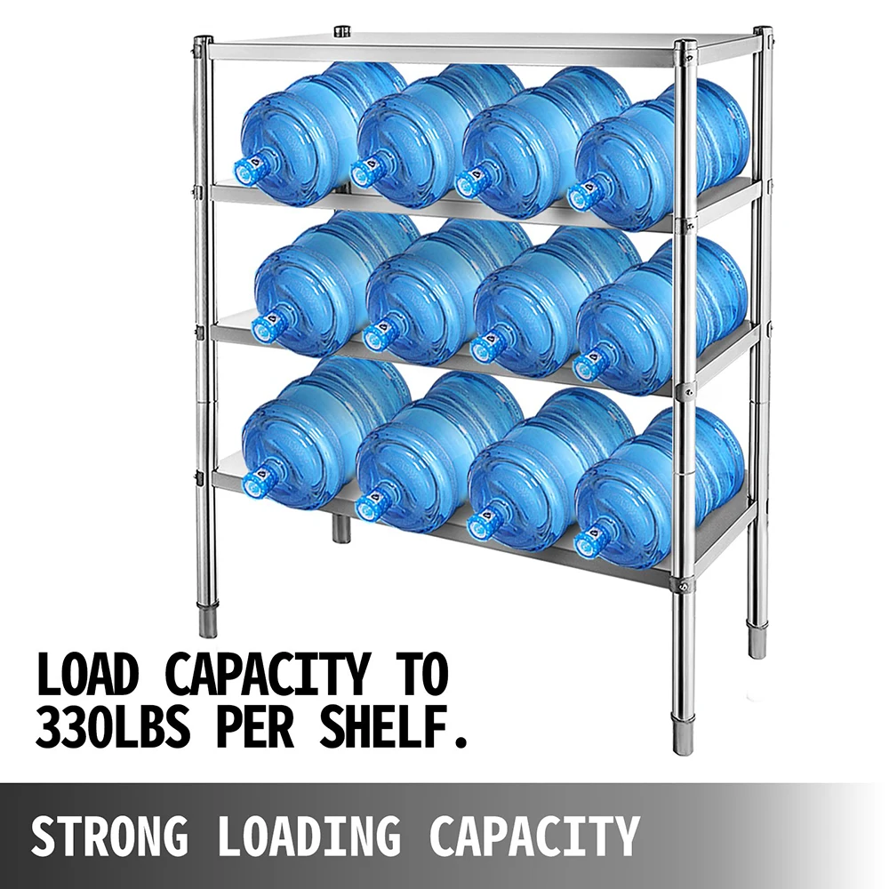 4-Tier Shelf Stainless Steel Shelving Commercial Standing Shelf Unit Display Rack for Kitchen, Office, Garage Storage