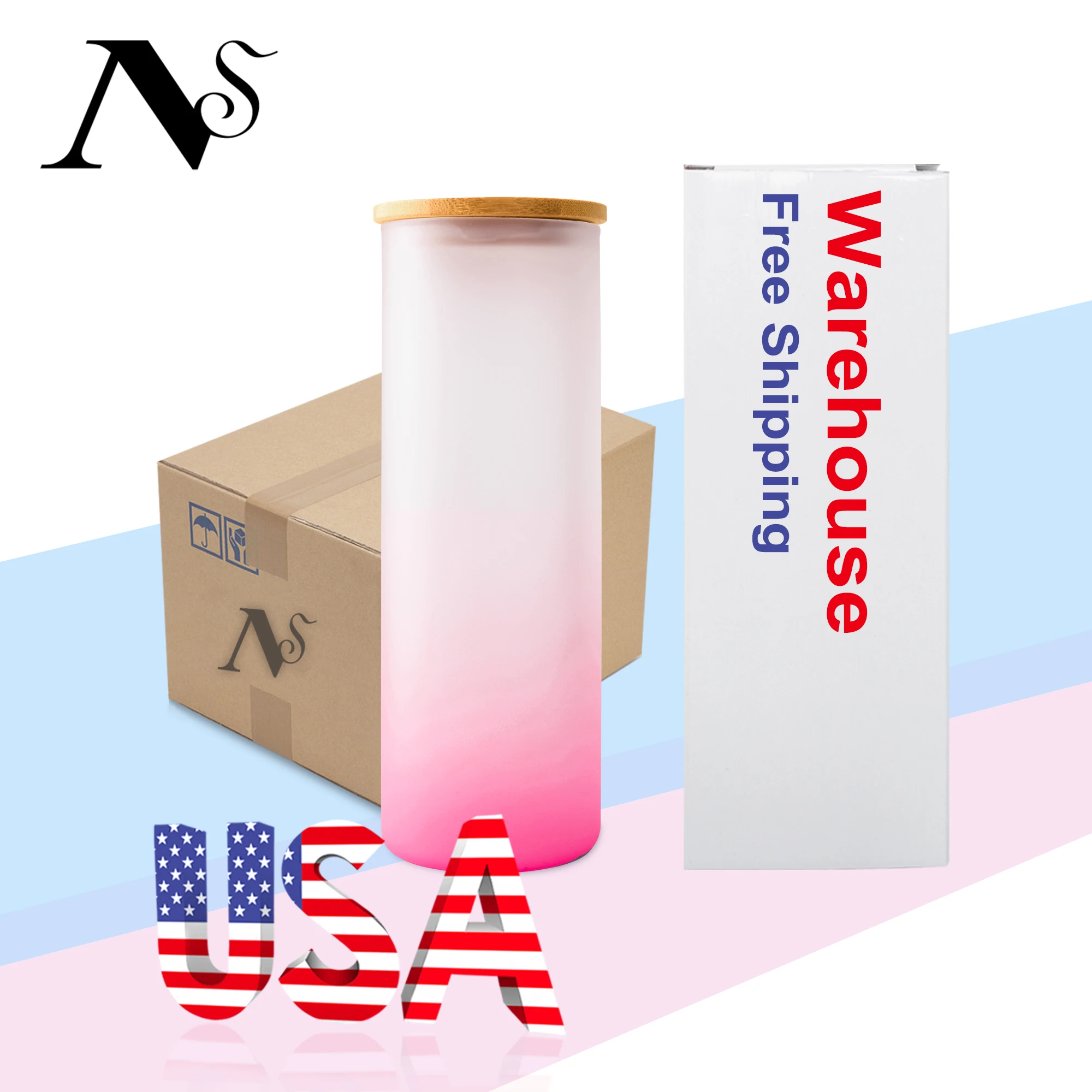 Wholesale 25oz Frosted Gradient Colorful Mixed Wine Skinny Glass Sublimation Tumbler Mug With Bamboo Lid And Plastic Straw
