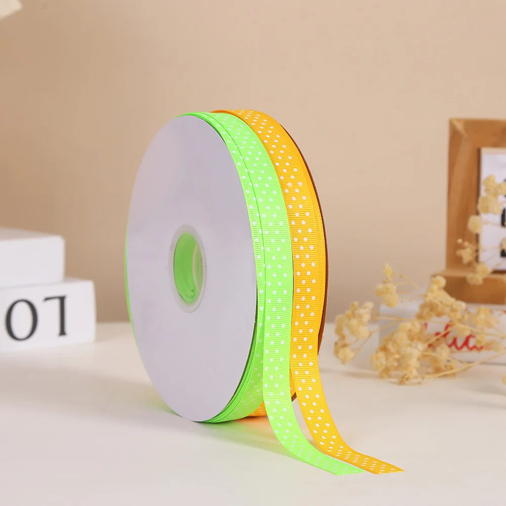 Custom 16mm 5/8 inch Polka Dot Polyester ribbon Fresh Flower Bouquet Packaging Ribbon Birthday Cake Baking Gift box ribbon