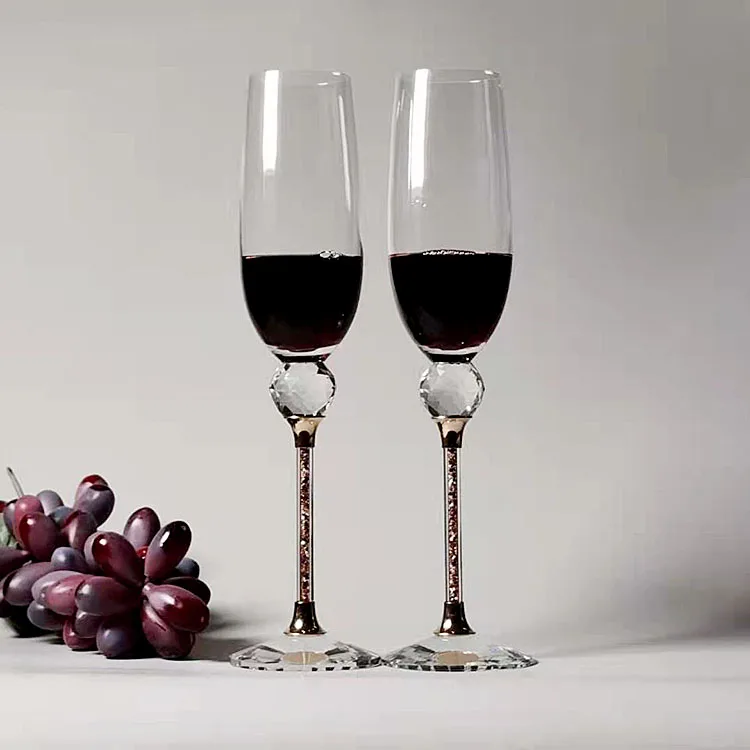 Color wine glass set crystal wine glass factory wholesale latest design customizable crystal diamond champagne glass