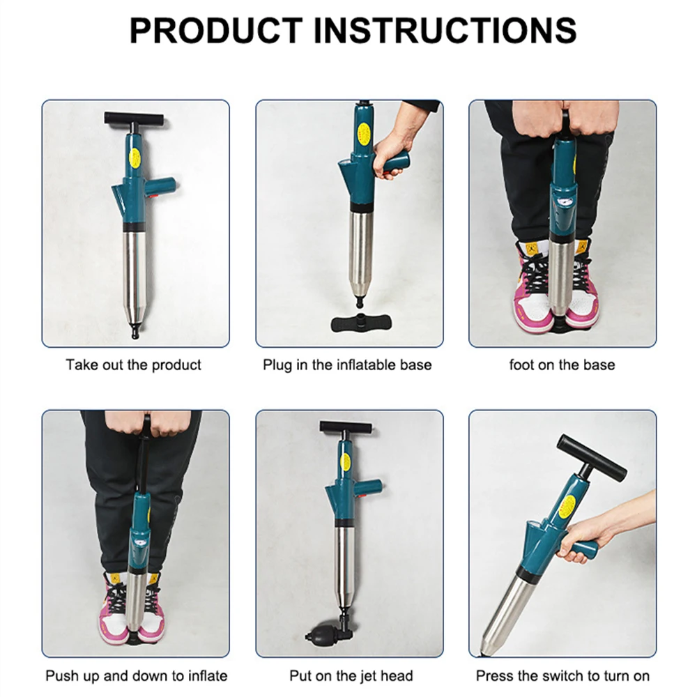 High Pressure Air Plunger Kitchen Bathroom Restroom Sewer Pipe Toilet Sticks Drain Pipe Cleaner Power Pipe Jetting Machine