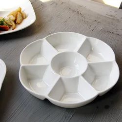 Chinese Style Ceramic Porcelain 6 Part Divided Dinner Plate For Hotel And Restaurant