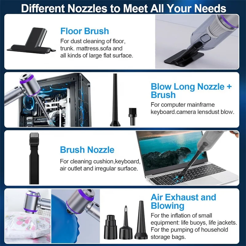 Car Vacuum Cleaner Wireless Brushless Motor 15KPa 3 Gear Handheld Vacuum Cleaner 3-in-1 Air Duster, Mini Vacuum, Compressed Air