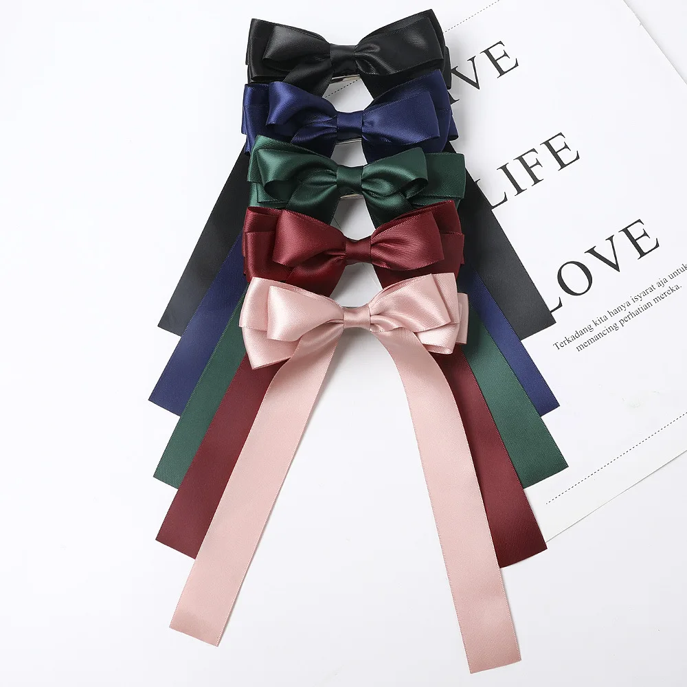 RARA Fashion Women Girls Hair Accessories Simple Fabric Satin Ribbon Hair Bow Hairpin Solid Color Hair Clips