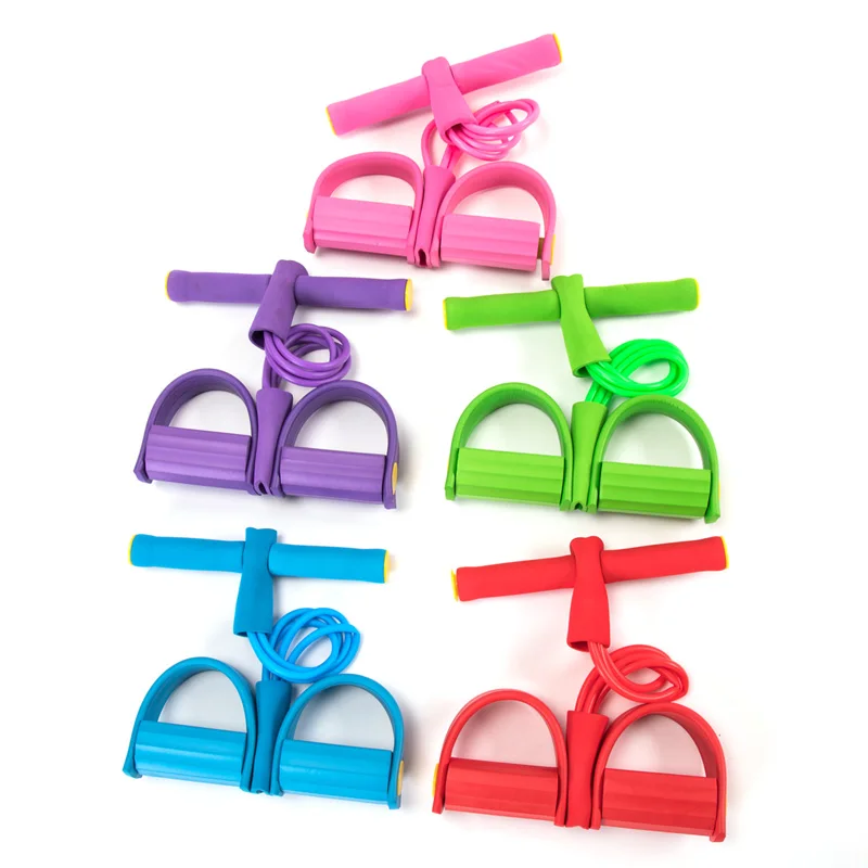 2024 Design Foot Pedal 4-Tube Resistance Band  Elastic Pull Back Sit Up Rope Pull Rope Abdominal Exerciser