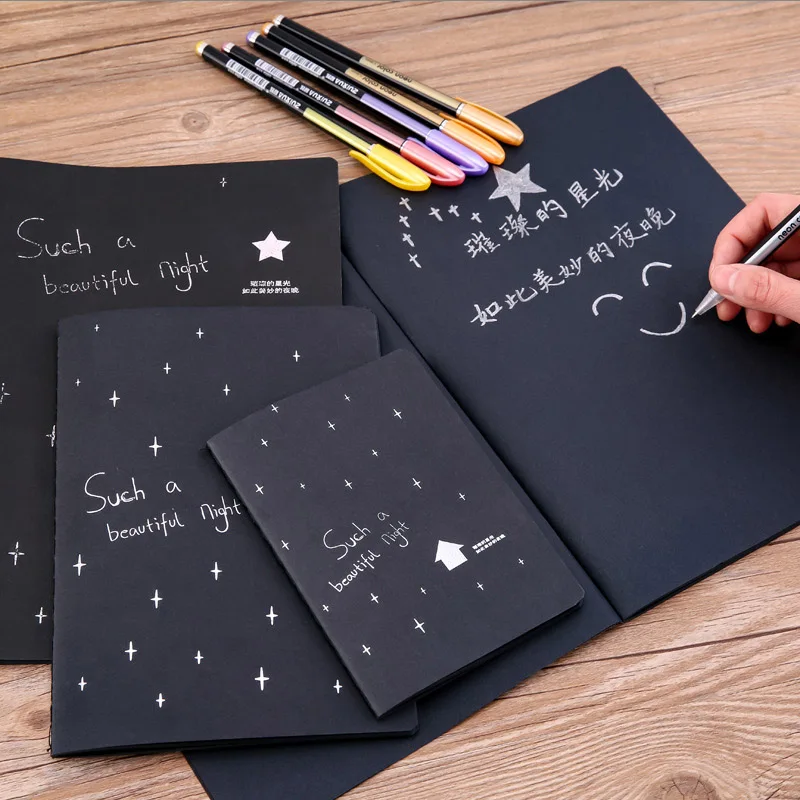 School supplies A5 Black Paper Painting Drawing Book Gel Pens Highlighter Sketchbook for Gift