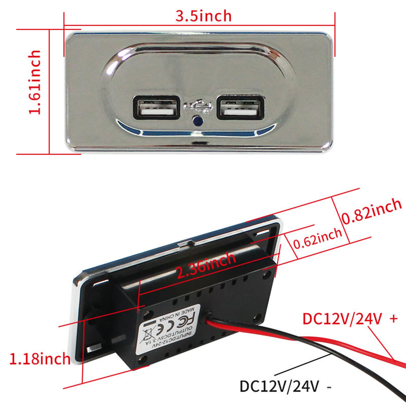 Dual USB Charger Socket 3.1A 12V/24V USB Ports Waterproof Power Car Charger Socket Outlet Fast Charge