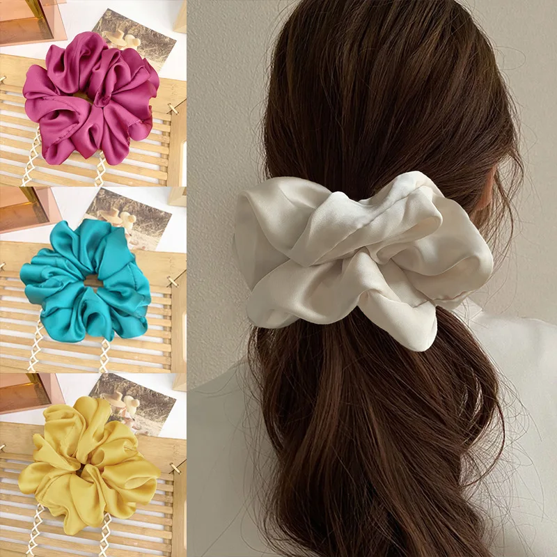 New Arrive Oversized Satin Scrunchie Korean-Style French Elegant Large Cloth Circle Hair Band Popular Girls Hairband Wholesale
