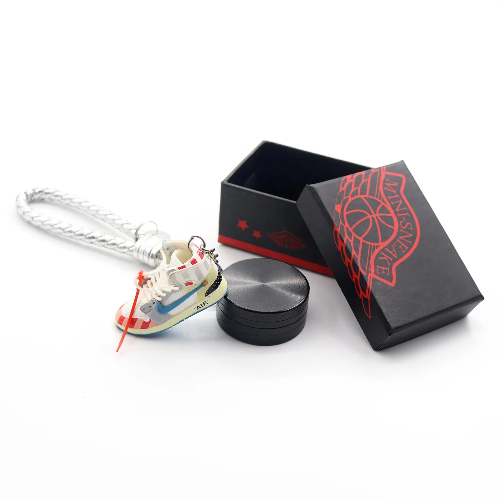 New Hot Selling 3D Keychain ShoesZinc Alloy Grinder 40mm Black Keychain Tobacco Grinders For Grind Tobacco