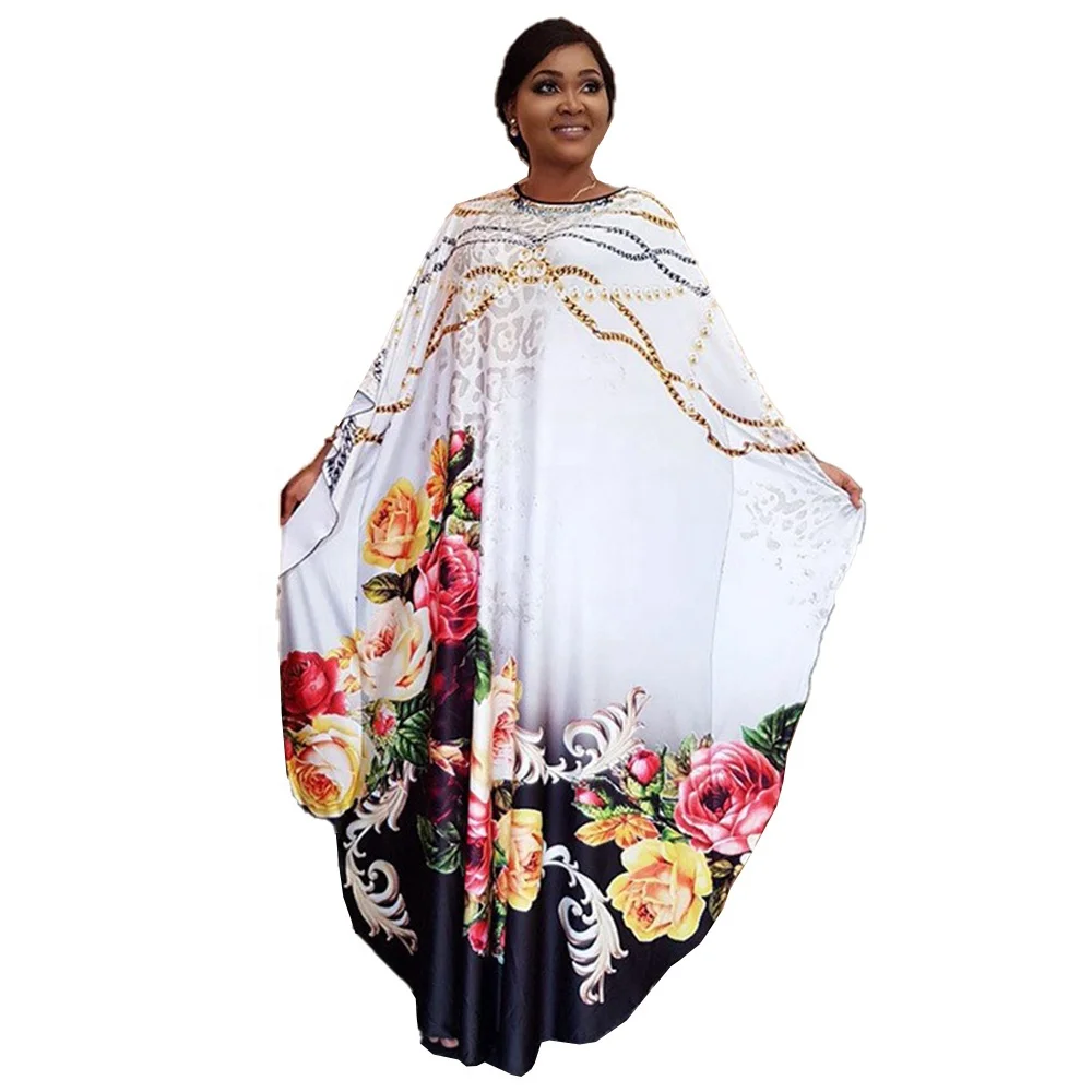 Best Price Africa BOUBOU round collar floral print loose dress batwing sleeve ankara print dress