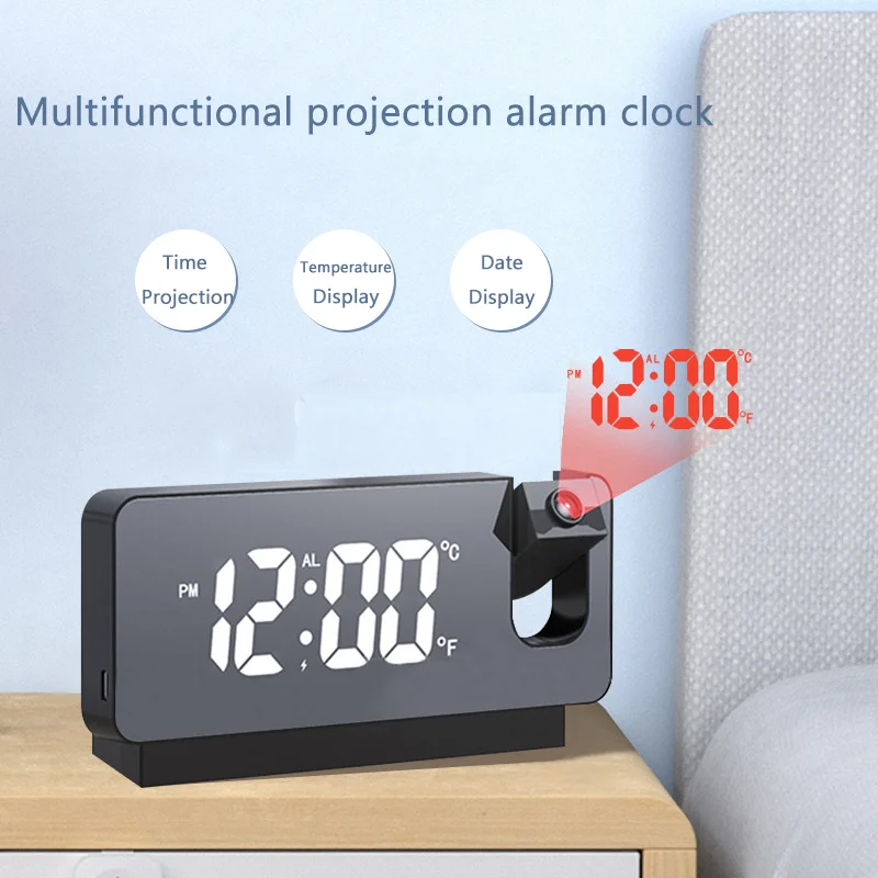 2024 New Large LED Analog Projection Clock Digital Loud Dual Alarm Clock Projection