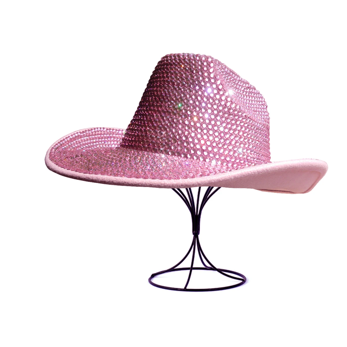 Bigfans Pink color Cowgirl Hat Sequin Rhinestone Decoration Cowgirl Hats Fashion Party Felt Cowboy Hat