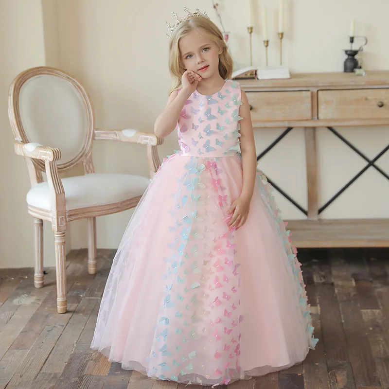 5-10 Years Kids Baby Girls Tutu Dresses Birthday Pageant Ball Gown Rainbow Tulle Wedding Party Dress For Kids Girls Long Dress