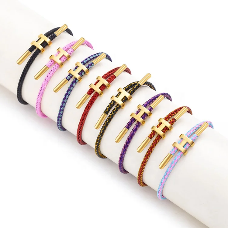 Women Men Stainless Steel Bracelet Titanium Buckle Wire Handmade Bangle H Adjustable Bracelet