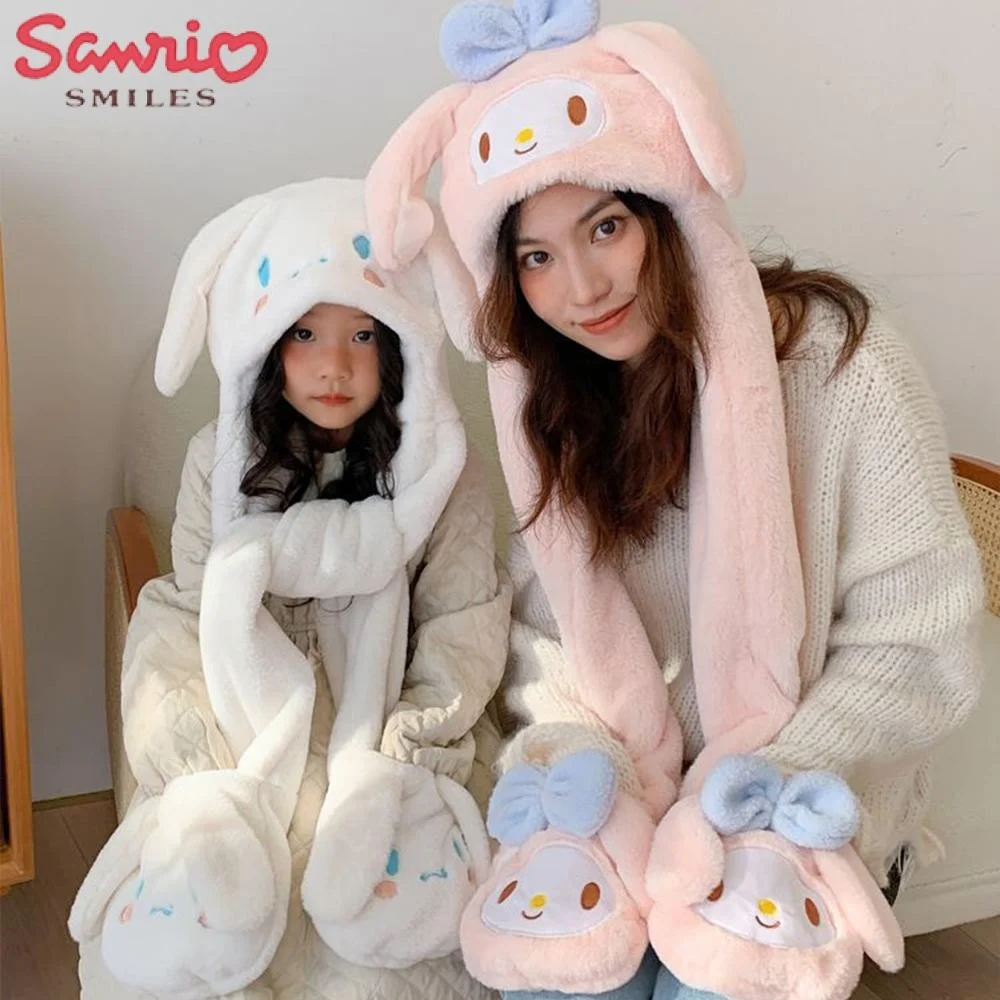 Sanrio Kuromi плюшевая шапка шарф и перчатки комплект утепленные милые теплые зимние каваи Cinnamoroll для подруг аниме