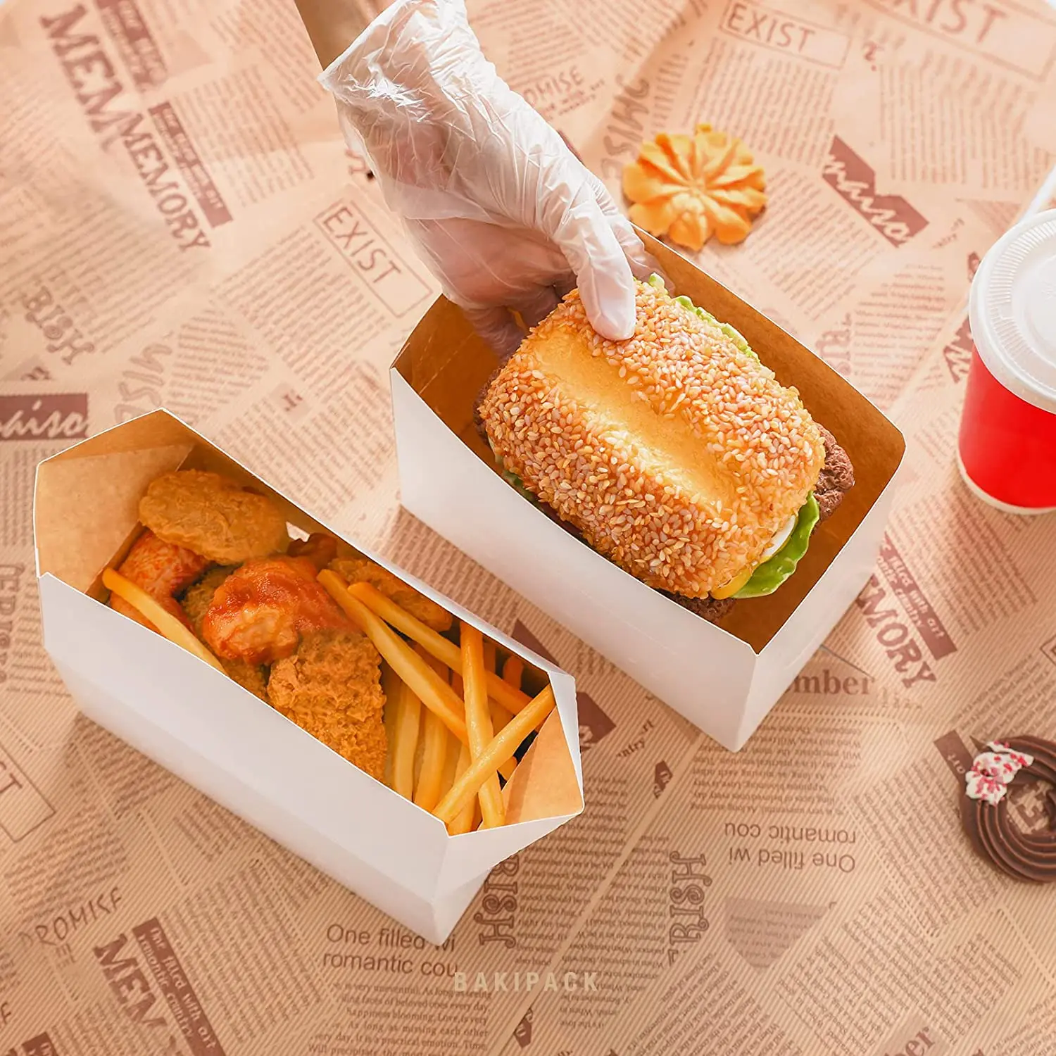 Disposable Rectangle Food Containers Shawarma Fries Hot Dog Kebab Lunch White Cardboard Paper Box