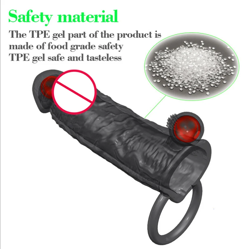 Rechargeable Vibrating  TPE Penis Sleeve Condom For Men  Sleeve penis for Male 10 vibration  modes