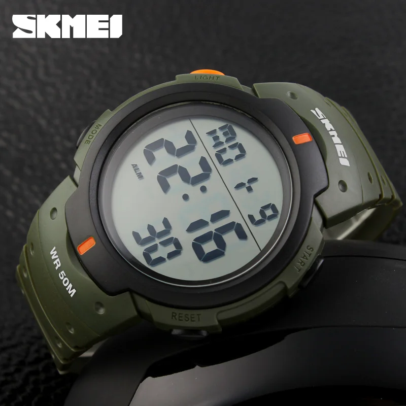High Quality Watches SKMEI 1068  Big Dial Chronograph Rubber Strap Wrist Watches Diving 5Bar Waterproof Digital Watch