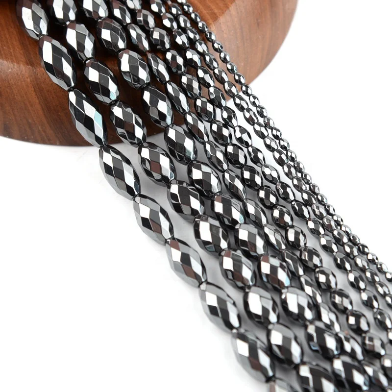 Natural Stone Beads Faceted Oval Shape Spacer Loose Hematite Beads for Jewelry Making DIY Bracelet Tube Spacer Beads