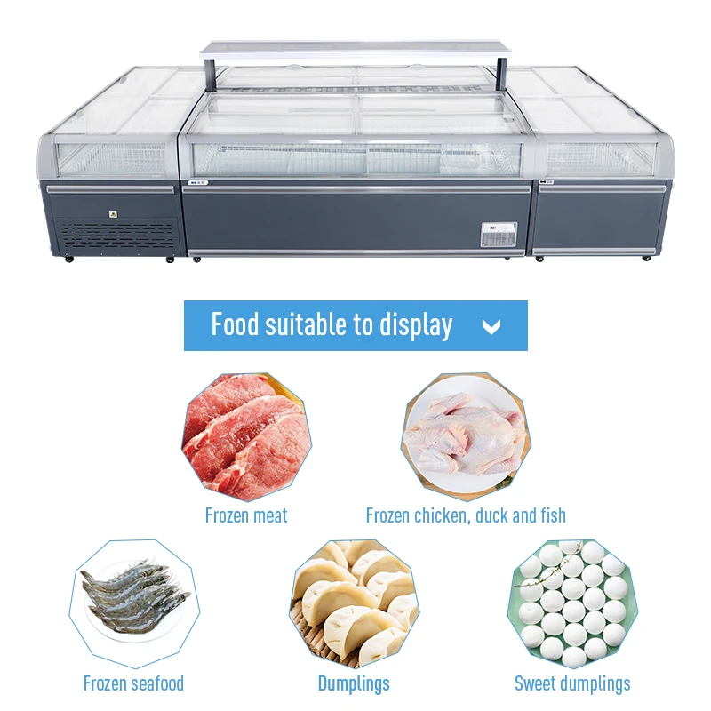 Front window supermarket combined island freezer for frozen food sea food