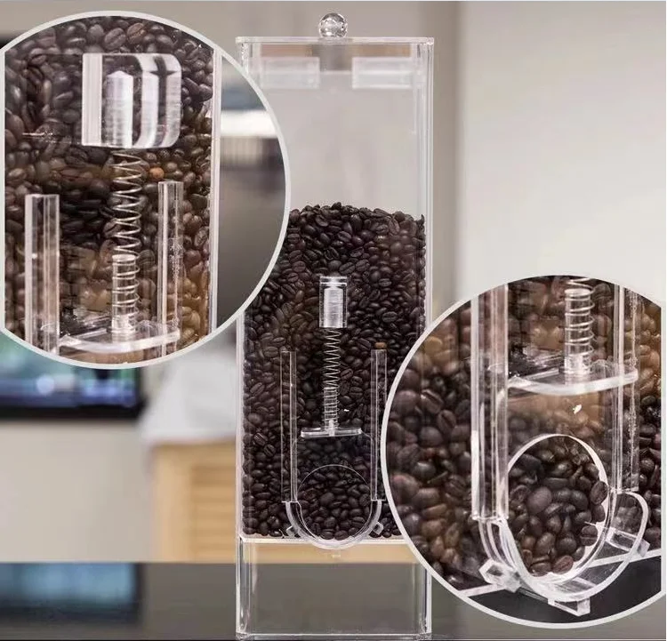 Custom Rectangle Clear Rice Grain Dispenser Storage Box Acrylic Coffee Bean Dispensers