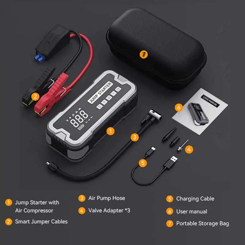 2024 new jackpak powerful mini tire inflator Car tyre air pump jump Portable Jumper Starter with air compressor