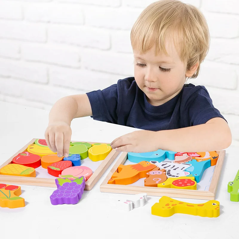 3D Wooden Puzzles Cartoon Animals Kids Cognitive Jigsaw Puzzle Wooden Toys for Children Baby Puzzle Toy Games