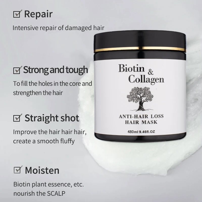 OEM private label professional deep repair hair mask with biotin and collagen small quantity for Amazon private brand