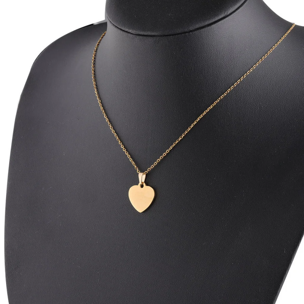 Personalized Jewelry Stainless Steel Engraved Blank Custom Name Logo 18K Gold Plated Love Heart Pendant Necklace