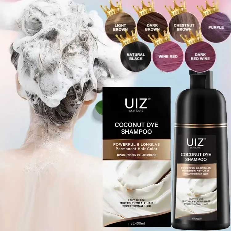 3-in-1 Gray Dark Brown Black Herbal Permanent Hair Dye Long Lasting Fast Hair Color Shampoo