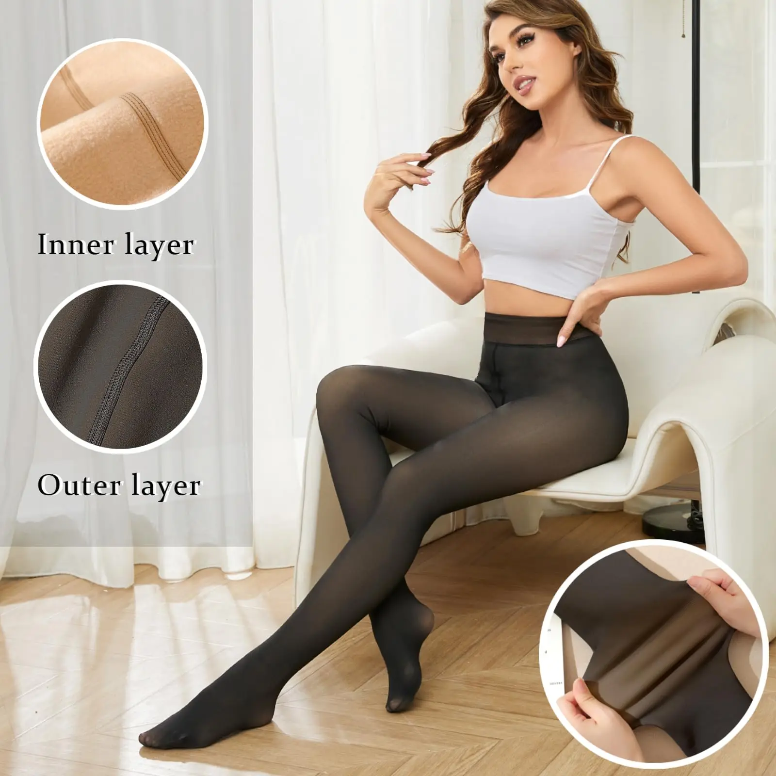 Women Fleece Lined Tights High Waisted Thermal Pantyhose Leggings Warm Thick Thermal Stretch Tights for Winter