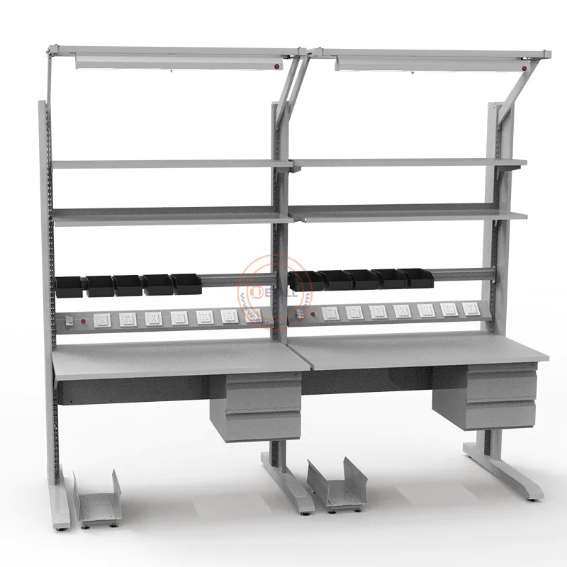 Detall Customizable lab workshop ESD workbench for electronics with drawers and shelf